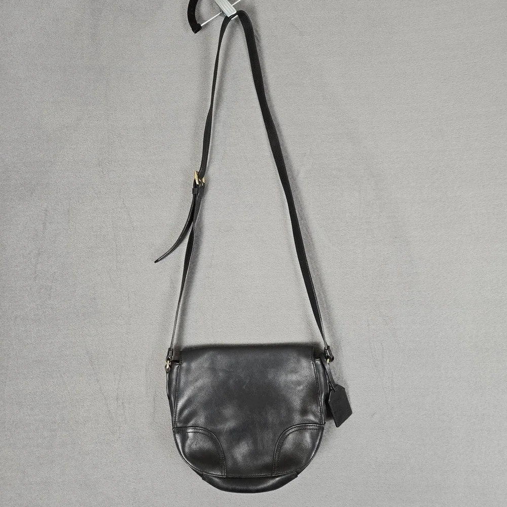 Lauren Ralph Lauren Womens Leather Magnet Close Crossbody Shoulder Handbag Black